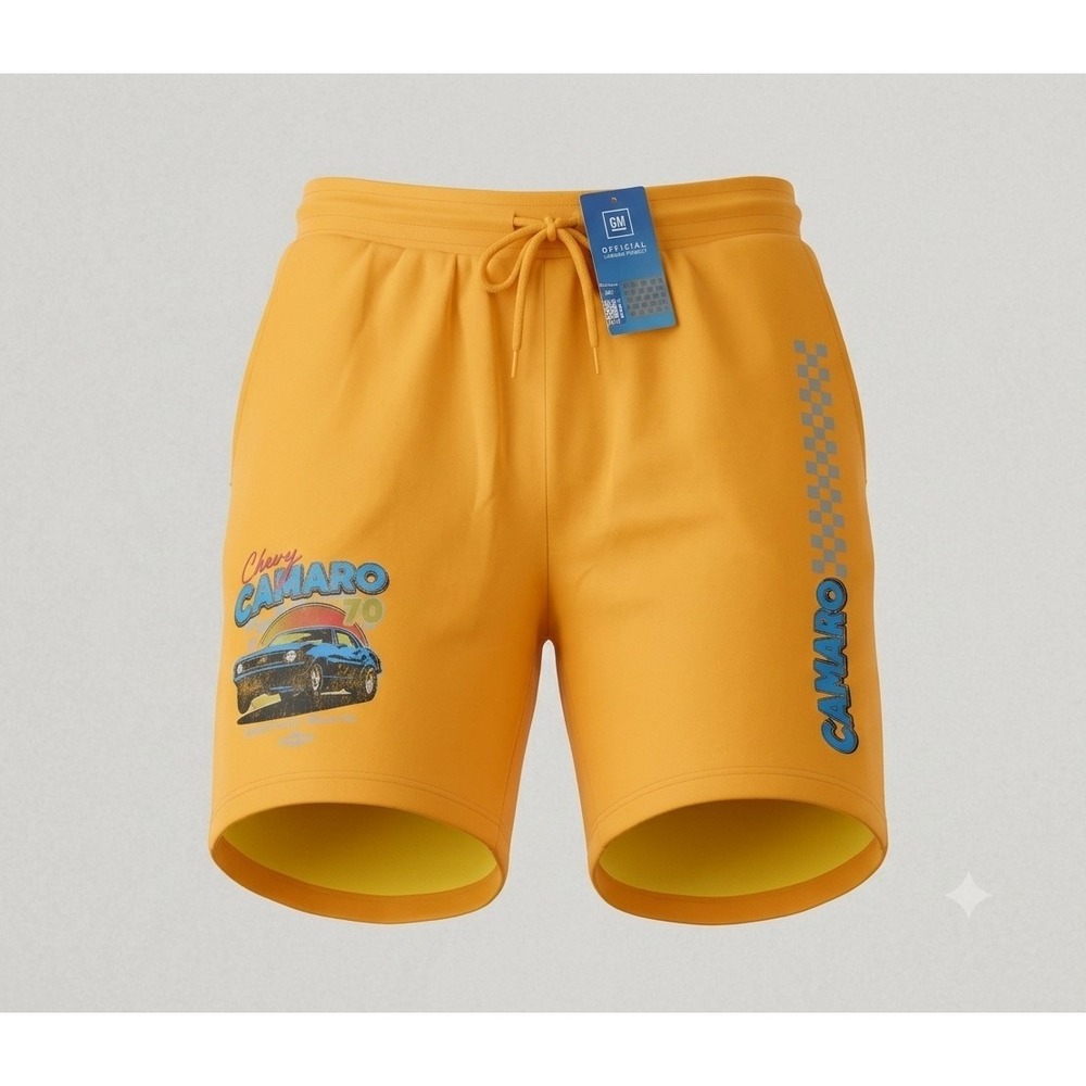 General Motors Men's Yellow Chevy Camaro Sweat Shorts. NWT. Size L